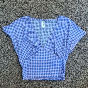 Only Blue and Purple Fitted Cap Sleeve Crop Blouse